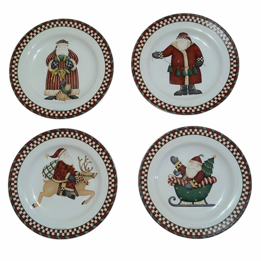 2001 Debbie Mumm Santa's Spirit Salad Plates Set of 4 Sakura Oneida 8"
